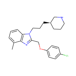 Cc1cccc2c1nc(COc1ccc(Cl)cc1)n2CCC[C@@H]1CCCNC1 ZINC000013780292