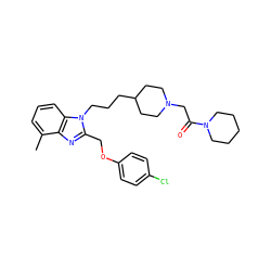 Cc1cccc2c1nc(COc1ccc(Cl)cc1)n2CCCC1CCN(CC(=O)N2CCCCC2)CC1 ZINC000027527282