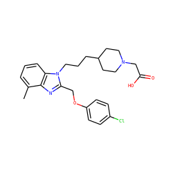 Cc1cccc2c1nc(COc1ccc(Cl)cc1)n2CCCC1CCN(CC(=O)O)CC1 ZINC000027526933