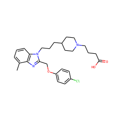 Cc1cccc2c1nc(COc1ccc(Cl)cc1)n2CCCC1CCN(CCCC(=O)O)CC1 ZINC000027548435