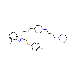 Cc1cccc2c1nc(COc1ccc(Cl)cc1)n2CCCC1CCN(CCCCN2CCCCC2)CC1 ZINC000003828203