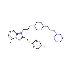 Cc1cccc2c1nc(COc1ccc(Cl)cc1)n2CCCC1CCN(CCCN2CCCCC2)CC1 ZINC000003828202