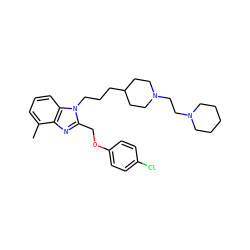 Cc1cccc2c1nc(COc1ccc(Cl)cc1)n2CCCC1CCN(CCN2CCCCC2)CC1 ZINC000027549097