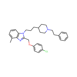 Cc1cccc2c1nc(COc1ccc(Cl)cc1)n2CCCC1CCN(CCc2ccccc2)CC1 ZINC000027527292