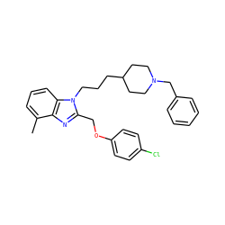 Cc1cccc2c1nc(COc1ccc(Cl)cc1)n2CCCC1CCN(Cc2ccccc2)CC1 ZINC000027527012