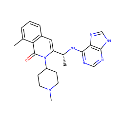 Cc1cccc2cc([C@@H](C)Nc3ncnc4[nH]cnc34)n(C3CCN(C)CC3)c(=O)c12 ZINC000088345901
