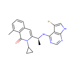 Cc1cccc2cc([C@H](C)Nc3ncnc4[nH]cc(Br)c34)n(C3CC3)c(=O)c12 ZINC000145975838