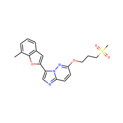 Cc1cccc2cc(-c3cnc4ccc(OCCCS(C)(=O)=O)nn34)oc12 ZINC000205063318