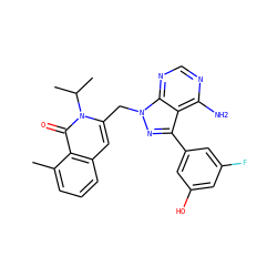 Cc1cccc2cc(Cn3nc(-c4cc(O)cc(F)c4)c4c(N)ncnc43)n(C(C)C)c(=O)c12 ZINC000088345738