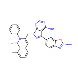 Cc1cccc2cc(Cn3nc(-c4ccc5nc(N)oc5c4)c4c(N)ncnc43)n(-c3ccccc3)c(=O)c12 ZINC000088345808