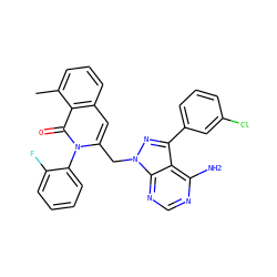 Cc1cccc2cc(Cn3nc(-c4cccc(Cl)c4)c4c(N)ncnc43)n(-c3ccccc3F)c(=O)c12 ZINC000088346093