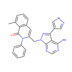 Cc1cccc2cc(Cn3nc(-c4cn[nH]c4)c4c(N)ncnc43)n(-c3ccccc3)c(=O)c12 ZINC000145961719