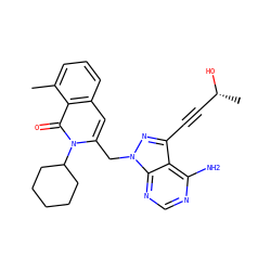 Cc1cccc2cc(Cn3nc(C#C[C@@H](C)O)c4c(N)ncnc43)n(C3CCCCC3)c(=O)c12 ZINC000088345788