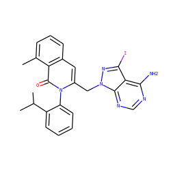 Cc1cccc2cc(Cn3nc(I)c4c(N)ncnc43)n(-c3ccccc3C(C)C)c(=O)c12 ZINC000088345767