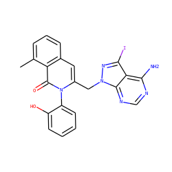 Cc1cccc2cc(Cn3nc(I)c4c(N)ncnc43)n(-c3ccccc3O)c(=O)c12 ZINC000088345897