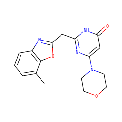 Cc1cccc2nc(Cc3nc(N4CCOCC4)cc(=O)[nH]3)oc12 ZINC000084758372