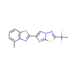 Cc1cccc2oc(-c3cn4nc(C(C)(F)F)sc4n3)nc12 ZINC000205905012