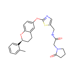 Cc1ccccc1[C@@H]1CCc2cc(Oc3ncc(CNC(=O)CN4CCCC4=O)s3)ccc2O1 ZINC000145669082