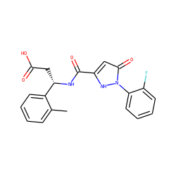 Cc1ccccc1[C@H](CC(=O)O)NC(=O)c1cc(=O)n(-c2ccccc2F)[nH]1 ZINC000095557410