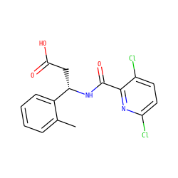 Cc1ccccc1[C@H](CC(=O)O)NC(=O)c1nc(Cl)ccc1Cl ZINC000261185444