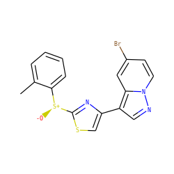 Cc1ccccc1[S@+]([O-])c1nc(-c2cnn3ccc(Br)cc23)cs1 ZINC000103299151