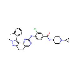 Cc1ccccc1-c1c2c(nn1C)CCc1cnc(Nc3ccc(C(=O)NC4CCN(C5CC5)CC4)cc3Cl)nc1-2 ZINC000141185384