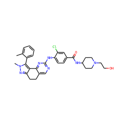 Cc1ccccc1-c1c2c(nn1C)CCc1cnc(Nc3ccc(C(=O)NC4CCN(CCO)CC4)cc3Cl)nc1-2 ZINC000169702460