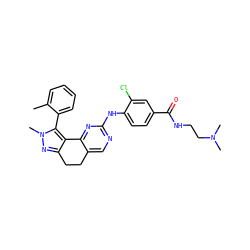 Cc1ccccc1-c1c2c(nn1C)CCc1cnc(Nc3ccc(C(=O)NCCN(C)C)cc3Cl)nc1-2 ZINC000141180499