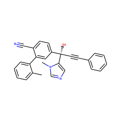 Cc1ccccc1-c1cc([C@@](O)(C#Cc2ccccc2)c2cncn2C)ccc1C#N ZINC000013488776
