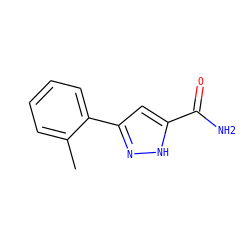Cc1ccccc1-c1cc(C(N)=O)[nH]n1 ZINC000075337333