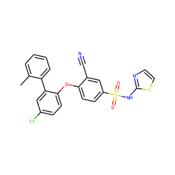 Cc1ccccc1-c1cc(Cl)ccc1Oc1ccc(S(=O)(=O)Nc2nccs2)cc1C#N ZINC000095583127