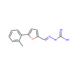 Cc1ccccc1-c1ccc(/C=N/NC(=N)N)o1 ZINC000045284117