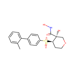 Cc1ccccc1-c1ccc(S(=O)(=O)[C@@H]2CCOC[C@]2(O)C(=O)NO)cc1 ZINC000028380937