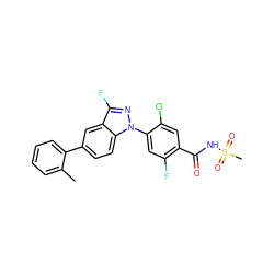 Cc1ccccc1-c1ccc2c(c1)c(F)nn2-c1cc(F)c(C(=O)NS(C)(=O)=O)cc1Cl ZINC001772588966