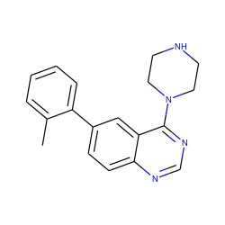 Cc1ccccc1-c1ccc2ncnc(N3CCNCC3)c2c1 ZINC000004266880