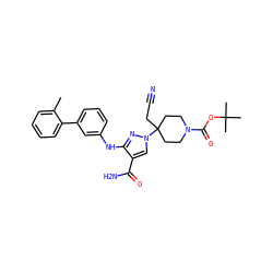 Cc1ccccc1-c1cccc(Nc2nn(C3(CC#N)CCN(C(=O)OC(C)(C)C)CC3)cc2C(N)=O)c1 ZINC000222072072