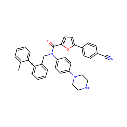 Cc1ccccc1-c1ccccc1CN(C(=O)c1ccc(-c2ccc(C#N)cc2)o1)c1ccc(N2CCNCC2)cc1 ZINC000073219322