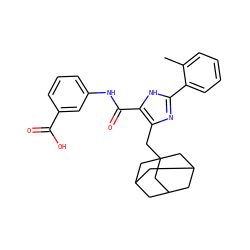 Cc1ccccc1-c1nc(CC23CC4CC(CC(C4)C2)C3)c(C(=O)Nc2cccc(C(=O)O)c2)[nH]1 ZINC000013674699