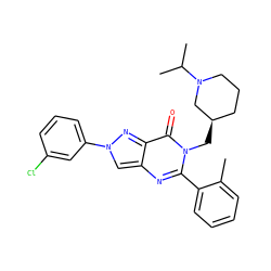 Cc1ccccc1-c1nc2cn(-c3cccc(Cl)c3)nc2c(=O)n1C[C@@H]1CCCN(C(C)C)C1 ZINC000169329310
