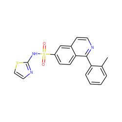 Cc1ccccc1-c1nccc2cc(S(=O)(=O)Nc3nccs3)ccc12 ZINC000206101623