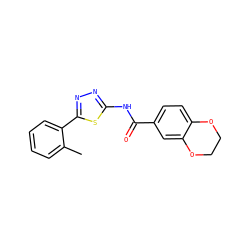 Cc1ccccc1-c1nnc(NC(=O)c2ccc3c(c2)OCCO3)s1 ZINC000043060854