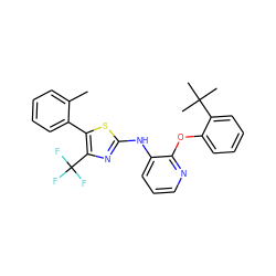 Cc1ccccc1-c1sc(Nc2cccnc2Oc2ccccc2C(C)(C)C)nc1C(F)(F)F ZINC000096272808