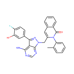 Cc1ccccc1-n1c(Cn2nc(-c3ccc(F)c(O)c3)c3c(N)ncnc32)cc2ccccc2c1=O ZINC000088345926
