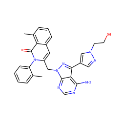 Cc1ccccc1-n1c(Cn2nc(-c3cnn(CCO)c3)c3c(N)ncnc32)cc2cccc(C)c2c1=O ZINC000088345935