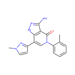 Cc1ccccc1-n1cc(-c2ccn(C)n2)c2[nH]nc(N)c2c1=O ZINC000263621147