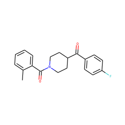 Cc1ccccc1C(=O)N1CCC(C(=O)c2ccc(F)cc2)CC1 ZINC000001336781