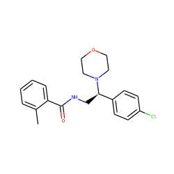 Cc1ccccc1C(=O)NC[C@H](c1ccc(Cl)cc1)N1CCOCC1 ZINC000036091830