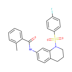 Cc1ccccc1C(=O)Nc1ccc2c(c1)N(S(=O)(=O)c1ccc(F)cc1)CCC2 ZINC000009569431