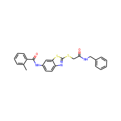 Cc1ccccc1C(=O)Nc1ccc2nc(SCC(=O)NCc3ccccc3)sc2c1 ZINC000000705350