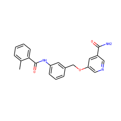 Cc1ccccc1C(=O)Nc1cccc(COc2cncc(C(N)=O)c2)c1 ZINC000653857018